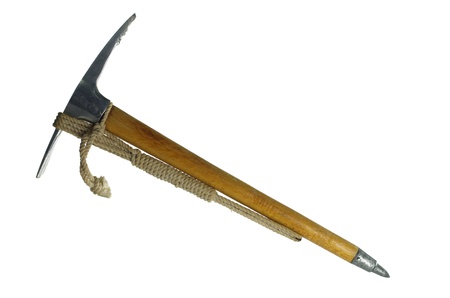 old ice-axe with rope on white background