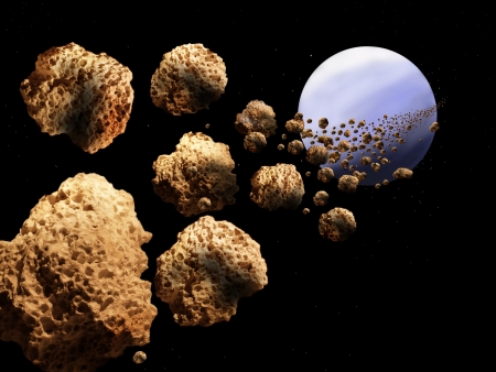 illustration of belt of asteroids in cosmosの写真素材