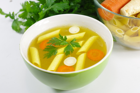 appetizing hot bullion with parsleyの写真素材