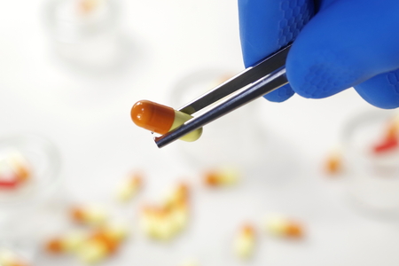 different medicines on the lab tableの写真素材