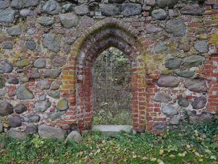 ruin of a church on a background of the forestの写真素材