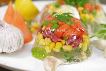 appetizing jelly with meat and vegetableの写真素材