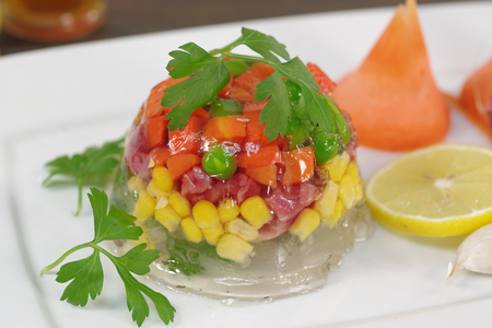 appetizing jelly with meat and vegetableの写真素材