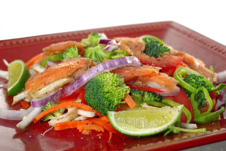 smoked salmon with vegetables and lemon saladの写真素材