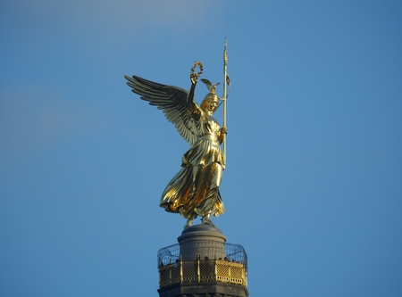 Victory Column in Berlin on blue sky backgroundの写真素材