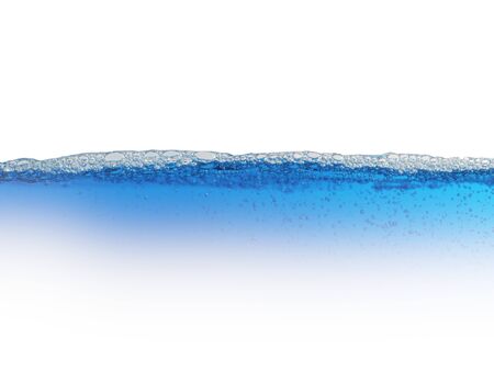 blue  water with bubbles on a white background の写真素材