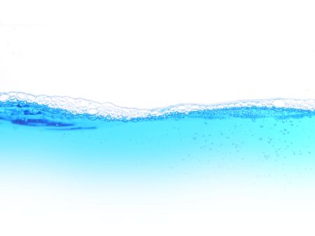 blue  water with bubbles on a white backgroundの写真素材