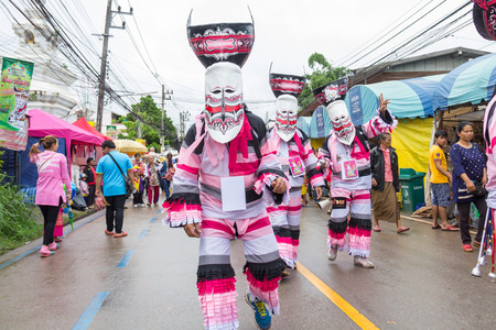 Loei,Thailand-July 7,2016 Phitakhon festival Phitakhon masks and dance to show festival and rainy season on july 7 ,2016 in loei province of thailandのeditorial素材