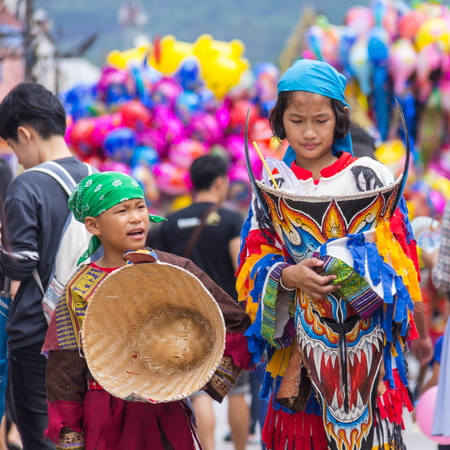 Loei,Thailand-July 7,2016 Phitakhon festival Phitakhon masks and dance to show festival and rainy season on july 7 ,2016 in loei province of thailandのeditorial素材