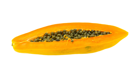 papaya fuit cut in half isolated on white backgoundの写真素材