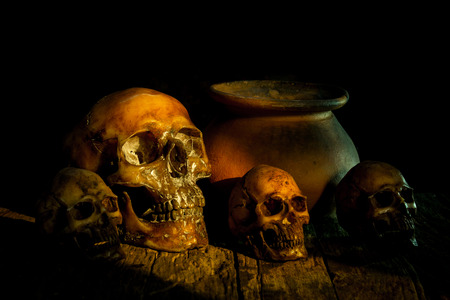 Still Life with a Skull and clay pot,earthenware
