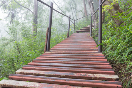 Iron stairs in the mountain background