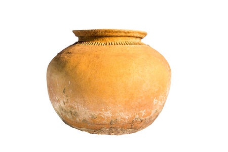earthen jar isolated on white backgroundの写真素材
