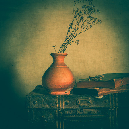 Still life with old flower on vase backgroundの写真素材