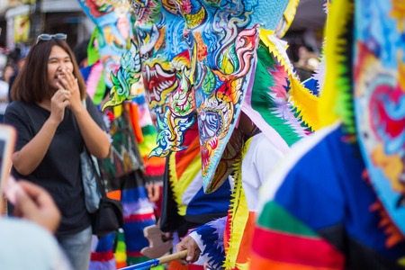 Thailand June 16 : Phitakhon festival Phitakhon masks and dance to show festival and International Mask  on june 16 ,2018 in loei province of Thailandのeditorial素材
