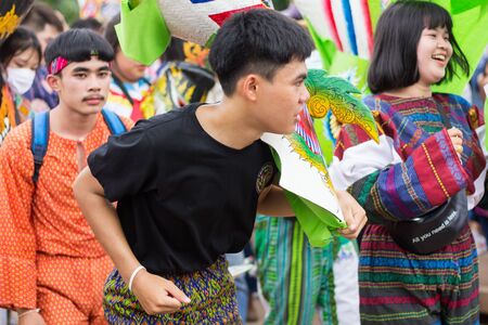 LOEI,THAILAND-JULY 6,2019 : Phi Ta Khon festival, Phi Ta Khon masks and masks international, dance to show Phi Ta Khon  festival in rainy season on july 6 ,2019 in Loei province of Thailandのeditorial素材