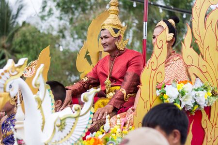 LOEI,THAILAND-JULY 6,2019 : Phi Ta Khon festival, Phi Ta Khon masks and masks international, dance to show Phi Ta Khon  festival in rainy season on july 6 ,2019 in Loei province of Thailandのeditorial素材