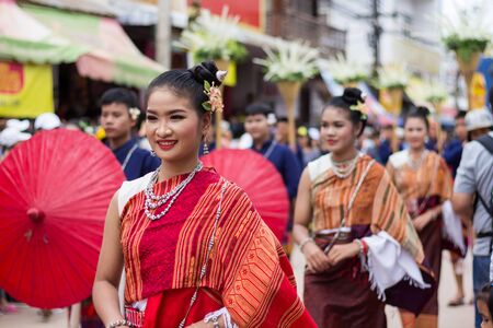 LOEI,THAILAND-JULY 6,2019 : Phi Ta Khon festival, Phi Ta Khon masks and masks international, dance to show Phi Ta Khon  festival in rainy season on july 6 ,2019 in Loei province of Thailandのeditorial素材