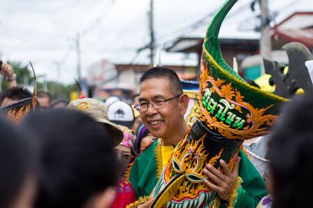 LOEI,THAILAND-JULY 6,2019 : Phi Ta Khon festival, Phi Ta Khon masks and masks international, dance to show Phi Ta Khon  festival in rainy season on july 6 ,2019 in Loei province of Thailandのeditorial素材