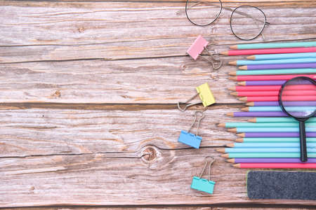 Back to school. colorful Items for the school on white background
