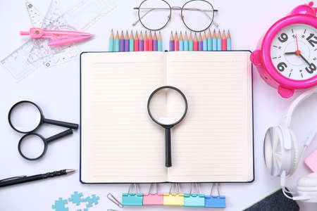 Back to school. colorful Items for the school on white backgroundの写真素材