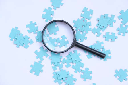 Close up Jigsaw puzzle. Business solutions, success and strategy concept. Businessman concept....