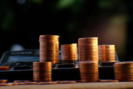 coin on table background and business or finance saving moneyの写真素材