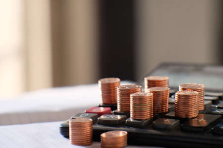 coin on table background and business or finance saving moneyの写真素材