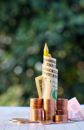 coin on table background and business or finance saving money