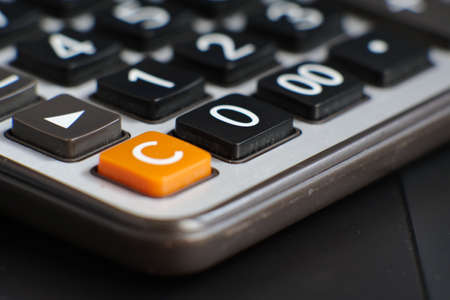 close up calculator on table and business conceptの写真素材