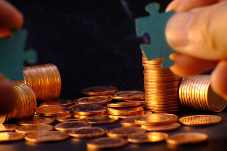 coin on table background and concept saving moneyの写真素材