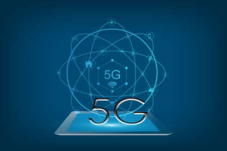 5G network concept illustration design over a blue background. High quality illustration