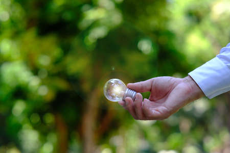 hand holding energy saving light bulb and business growth conceptの写真素材
