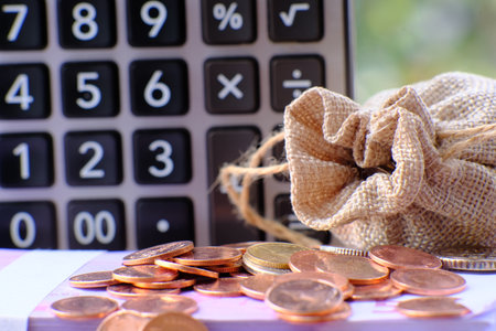 calculator and money on the table. Business and financial concept