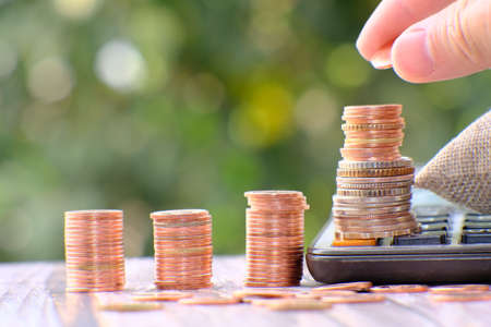 Coins stacked on each other, step by step business growth.