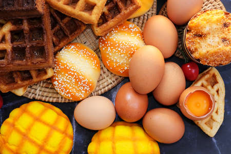 Bakery and cake on table background and space for textの写真素材