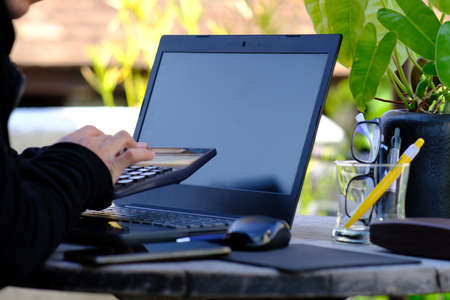 professional business person working on table backgroundの写真素材