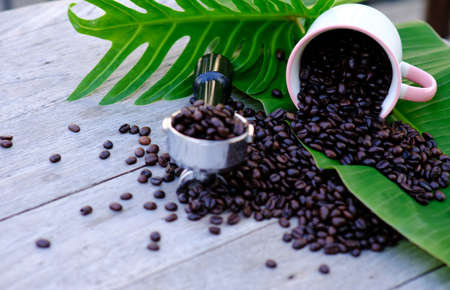 coffee cup on table background and coffee in the morningの写真素材