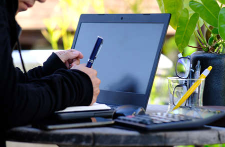 professional business person working on table backgroundの写真素材