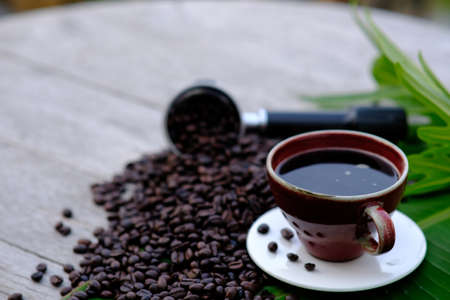 coffee cup on table background and coffee in the morningの写真素材