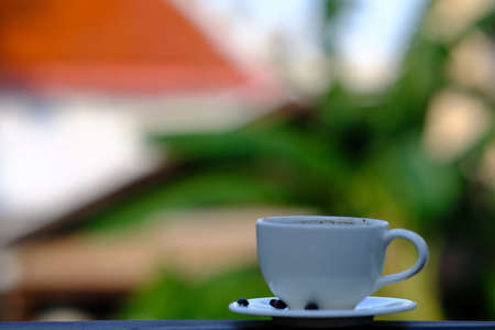 coffee cup on table background and coffee in the morningの写真素材