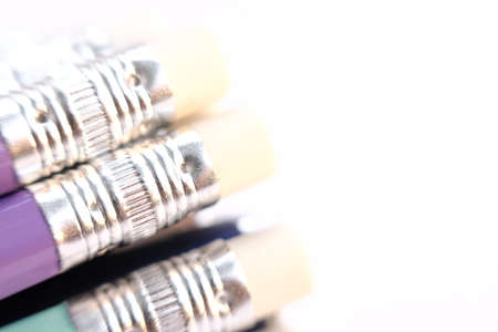 Close-up of a group of pencils on a white backgroundの写真素材