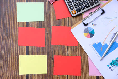 Office equipment on table background and business plan conceptの写真素材
