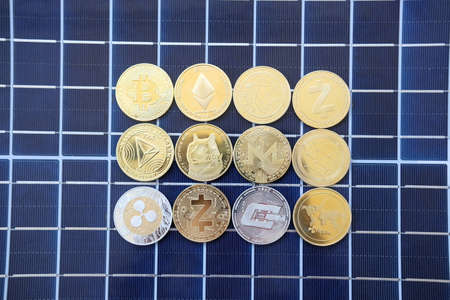 cryptocurrency coins on table and digital currency money concept,crypto-currency Market,...