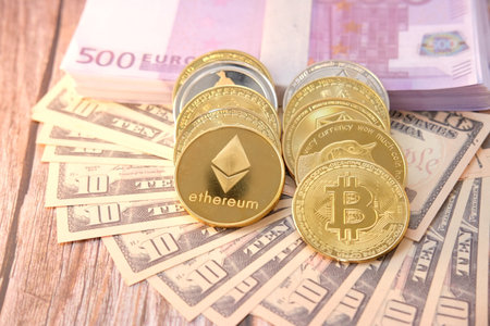 Cryptocurrencies with Bitcoin, Etherium, Ripple, Monero coin,Dogecoin,TRON coin,EOS coin,Dash coin, Cryptocurrency new digital money conceptの写真素材