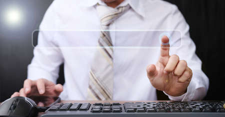 à¸´Businessman searching browsing Internet Data Information virtual screening concept, man hand...