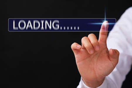 Businessman hand loading browsing Internet Data Information virtual screening concept