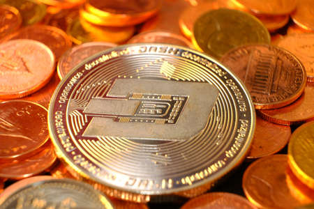 cryptocurrency coin on table and digital currency money concept, cryptocurrency financial systems...