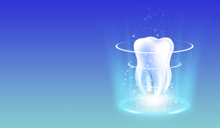 Dental care concept. Vector illustration of a tooth on a blue background.の写真素材