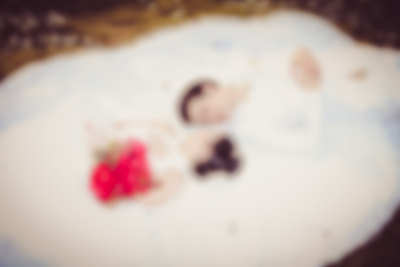 Blur of pre wedding photo, soft beautiful.の写真素材